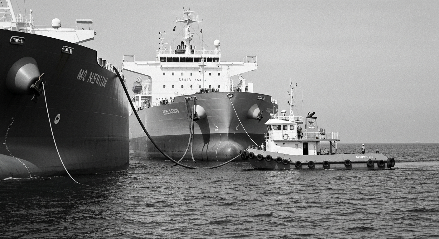 Два танкера проводят ship-to-ship lightering операцию по перекачке жидкого груза в рамках новых правил виз C и D от CBP